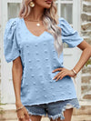 Swiss Dot Short Puff Sleeve Top Blouses - Tophatter Daily Deals