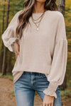 Round Neck Lantern Sleeve T-Shirt Cream Women's T-Shirts - Tophatter Daily Deals