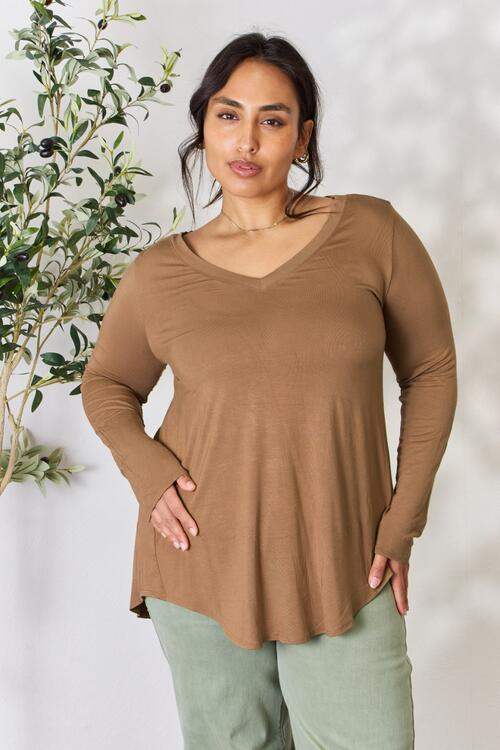 Zenana Full Size Long Sleeve V-Neck Top Blouses - Tophatter Daily Deals