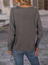 Contrast V-Neck Long Sleeve Top Blouses - Tophatter Daily Deals