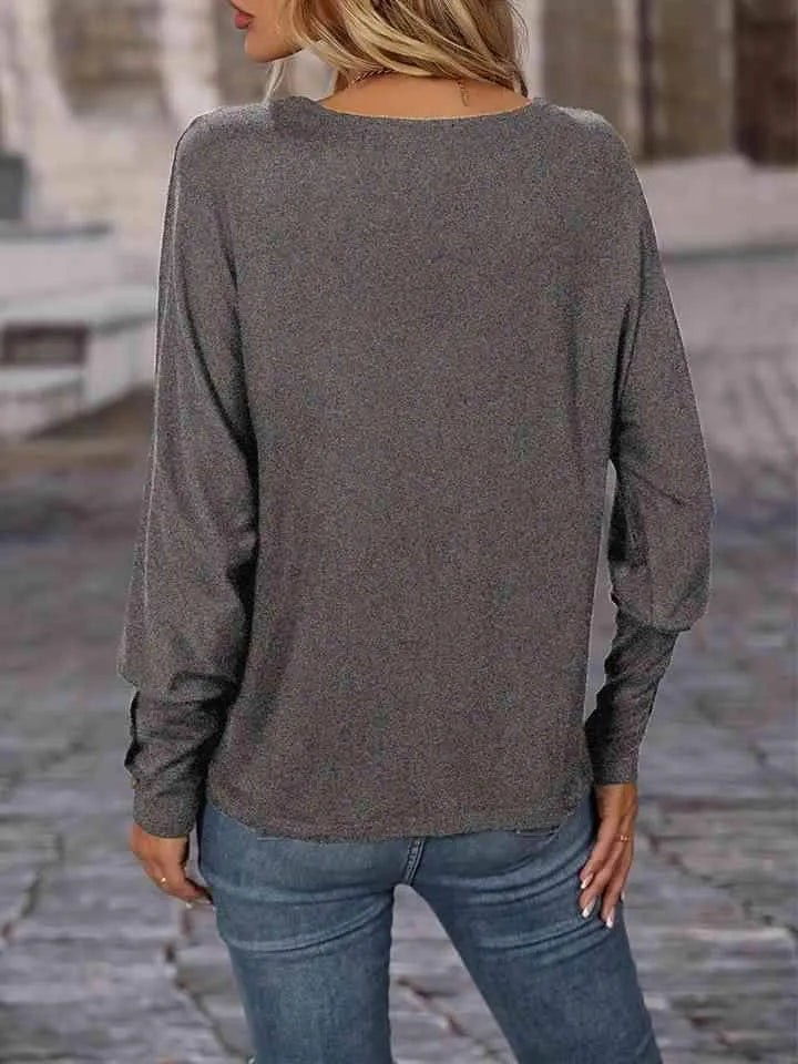 Contrast V-Neck Long Sleeve Top Blouses - Tophatter Daily Deals