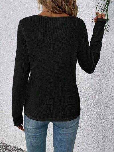 Waffle-Knit Lace Detail V-Neck Long Sleeve T-Shirt Women's T-Shirts - Tophatter Daily Deals