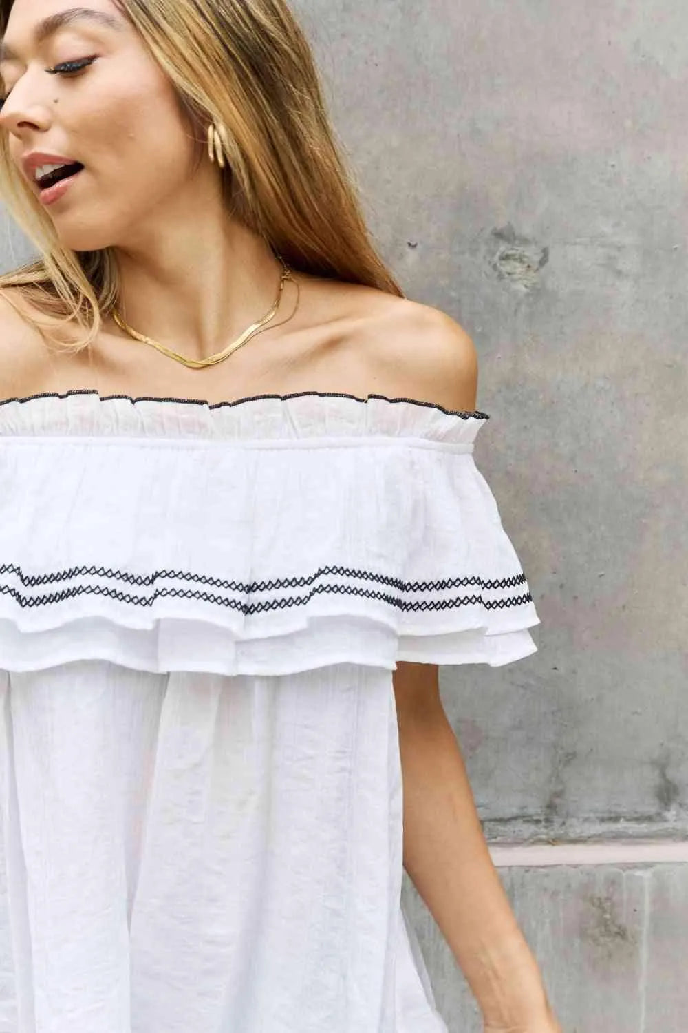 ODDI Full Size Off The Shoulder Ruffle Blouse Blouses - Tophatter Daily Deals