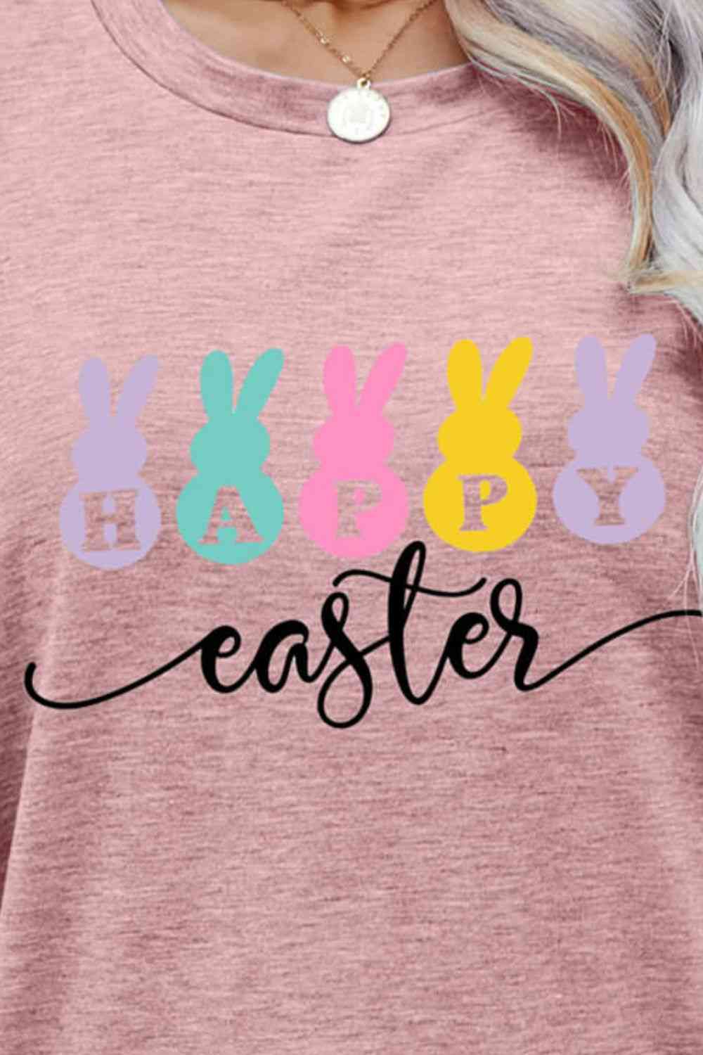 HAPPY EASTER Graphic Round Neck T-Shirt Women's T-Shirts - Tophatter Daily Deals