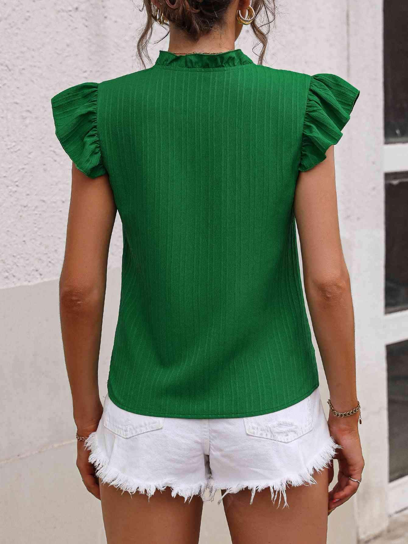 Notched Neck Butterfly Sleeve Blouse Blouses - Tophatter Daily Deals