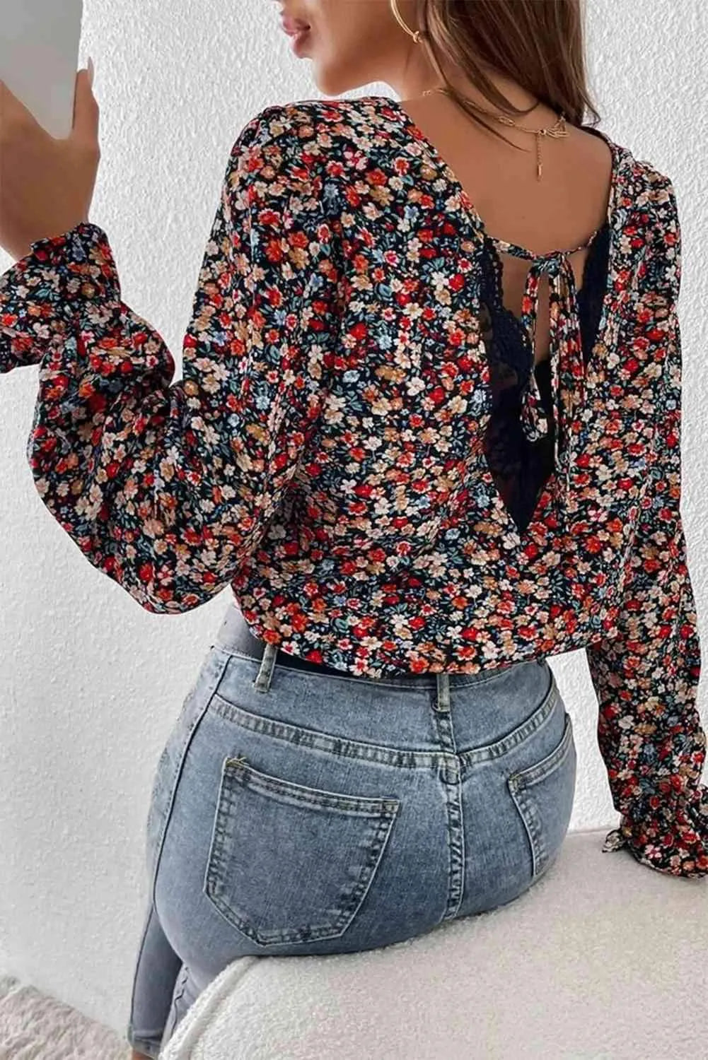 V-Neck Printed Long Sleeve Blouse Blouses - Tophatter Daily Deals
