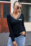 Sequin Contrast Long Sleeve T-Shirt Black Women's T-Shirts - Tophatter Daily Deals