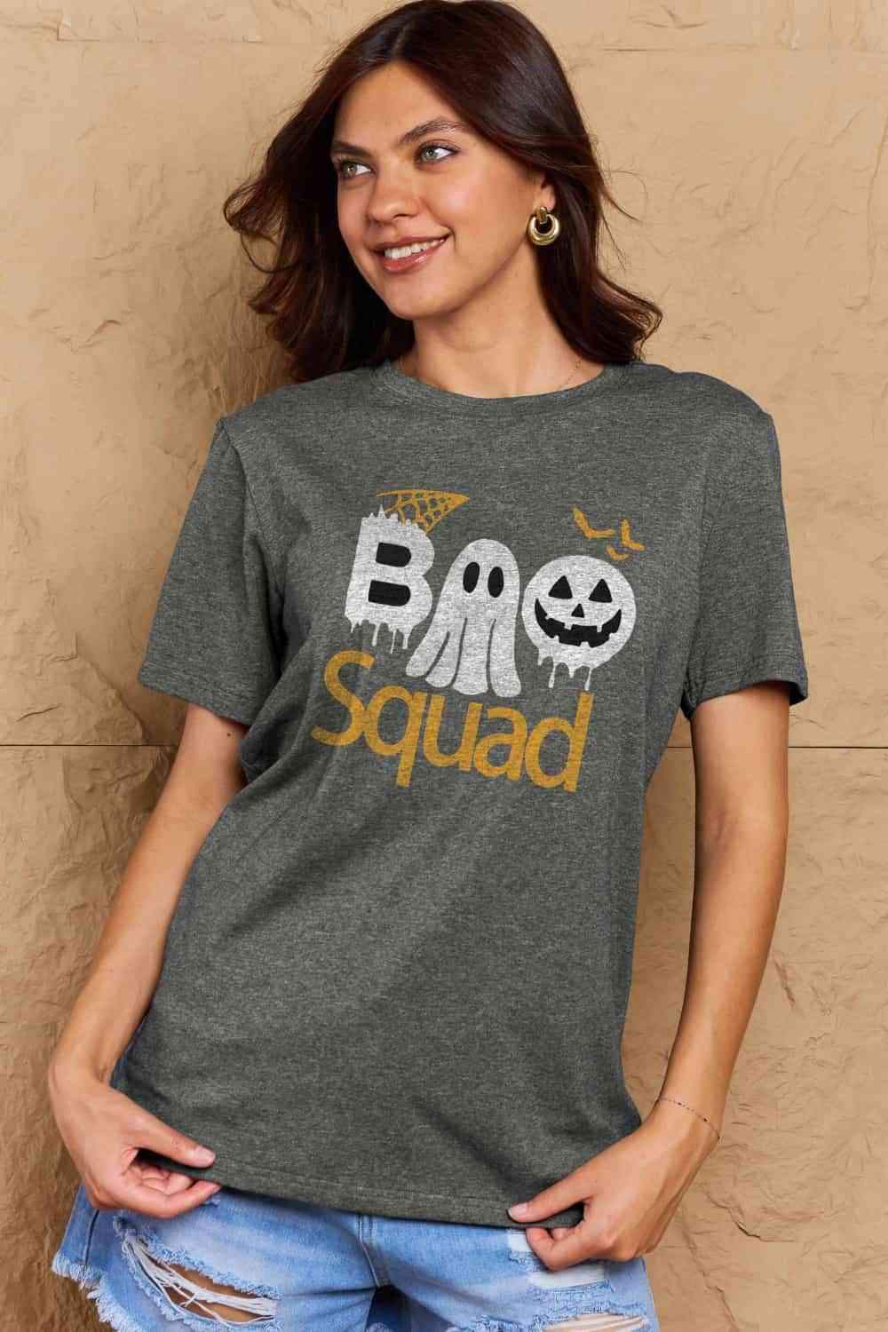 Simply Love Full Size BOO SQUAD Graphic Cotton T-Shirt Women's T-Shirts - Tophatter Daily Deals