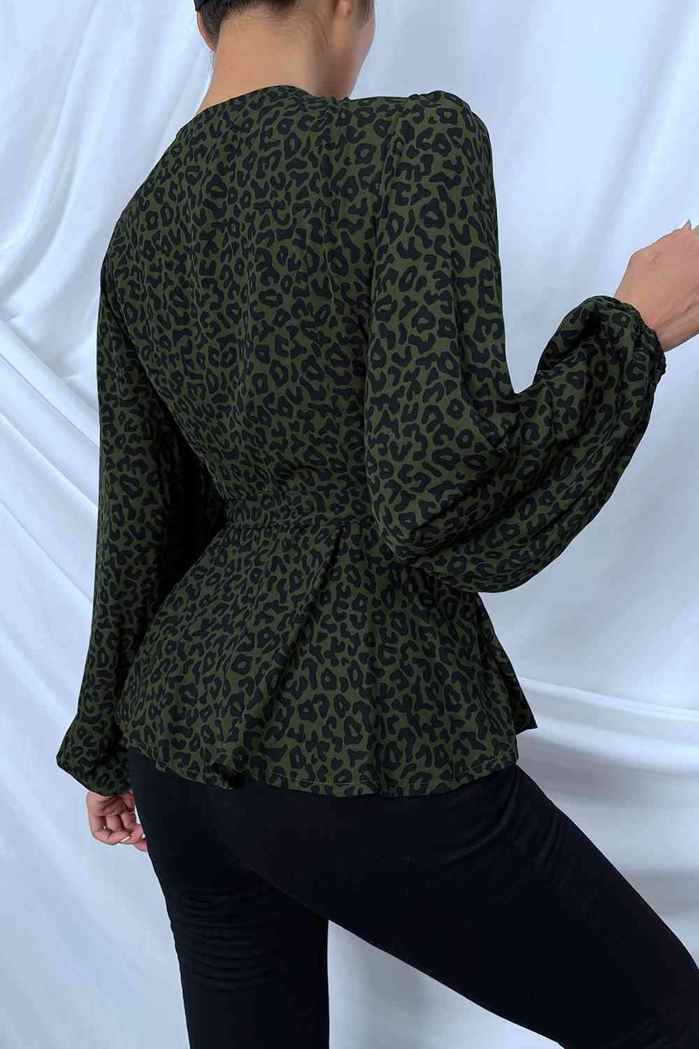 Surplice Neck Leopard Print Side Tie Blouse Blouses - Tophatter Daily Deals