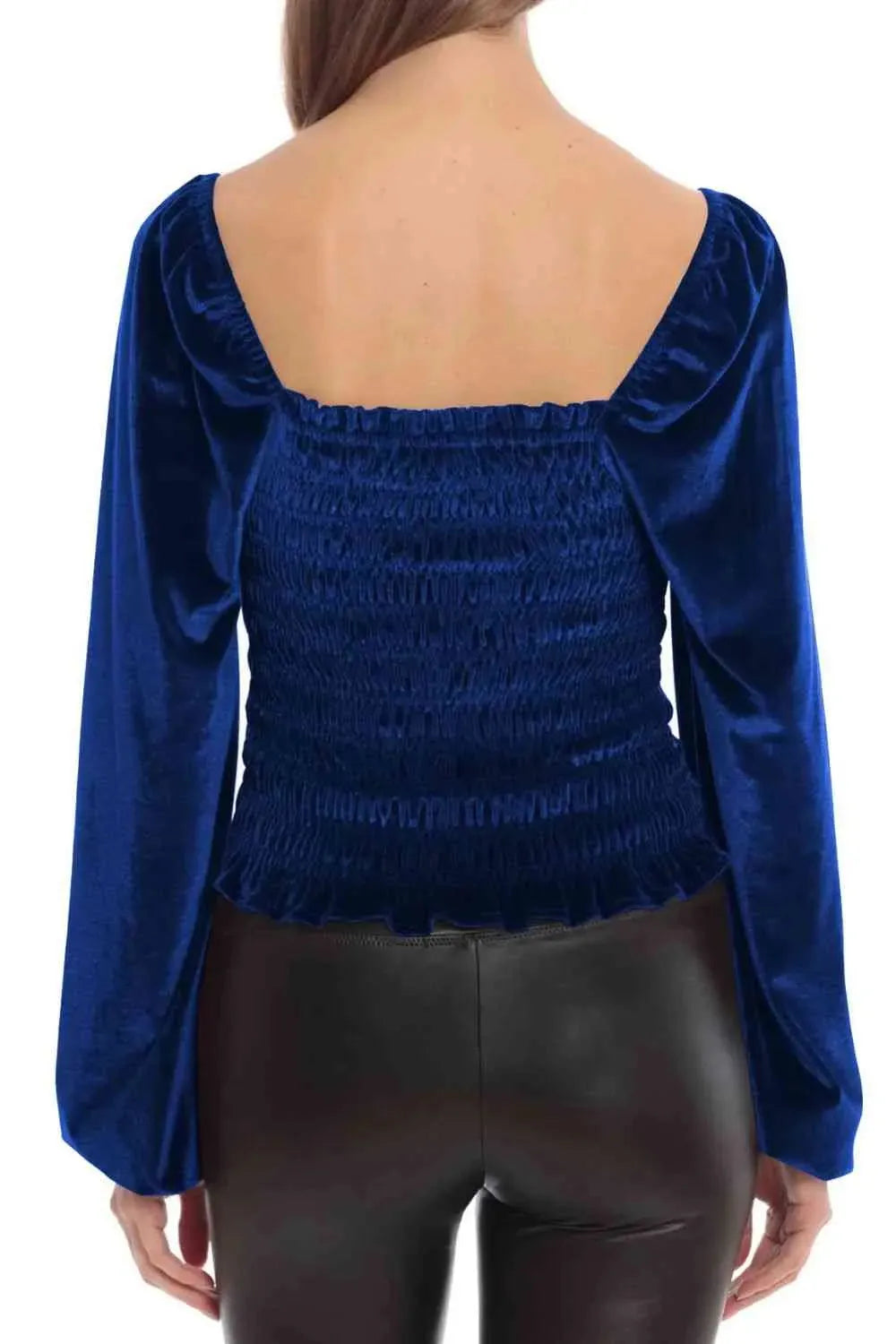 Double Take Smocked Square Neck Long Sleeve Blouse Blouses - Tophatter Daily Deals