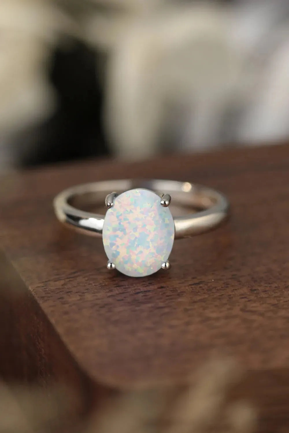 925 Sterling Silver Opal Solitaire Ring White Opal - Tophatter Daily Deals