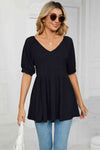 V-Neck Babydoll Top Black Women's T-Shirts - Tophatter Daily Deals