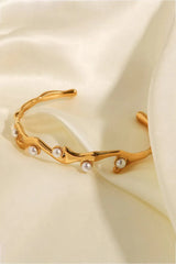 Inlaid Synthetic Pearl Open Bracelet Bracelets - Tophatter Daily Deals