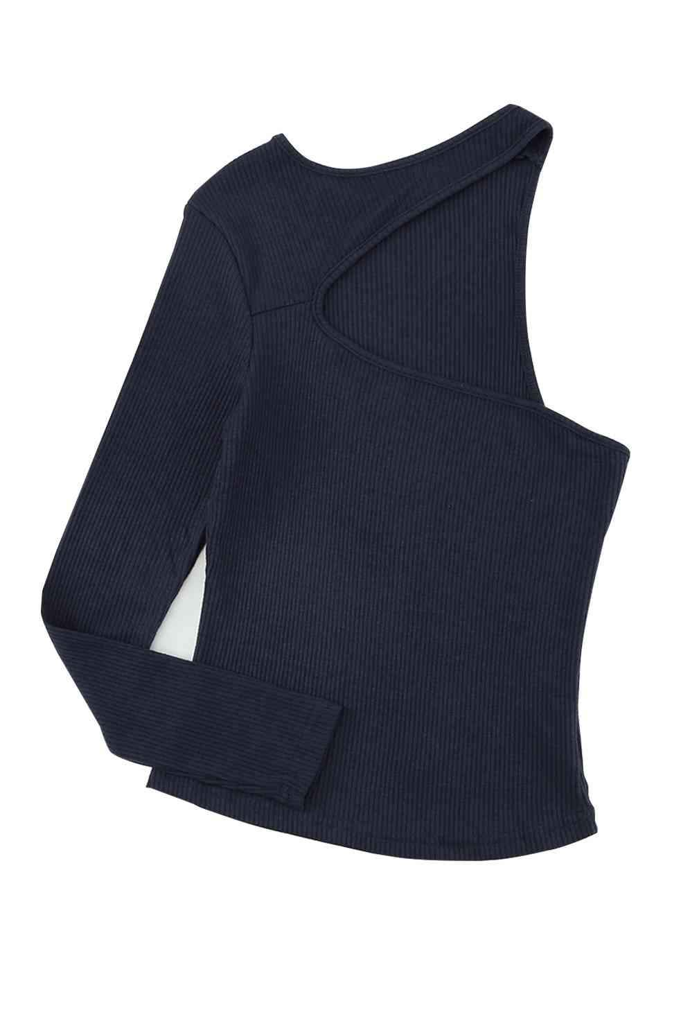 Cutout One-Shoulder Ribbed Top Blouses - Tophatter Daily Deals