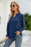 Heathered Flounce Sleeve Curved Hem Top Blouses - Tophatter Daily Deals