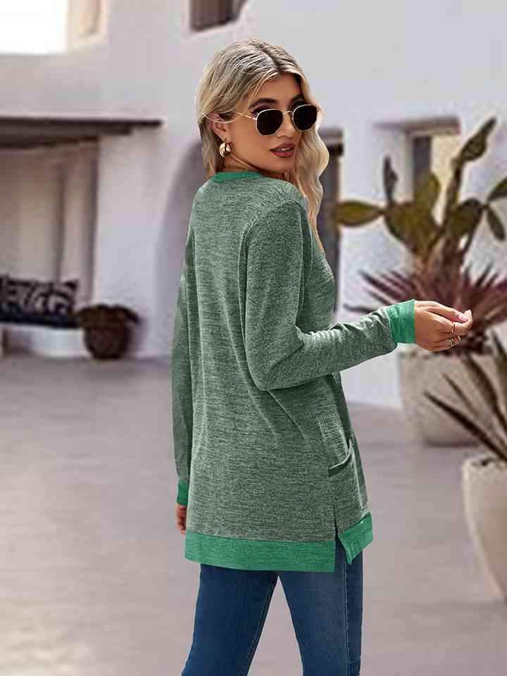 Round Neck Long Sleeve Blouse Blouses - Tophatter Daily Deals