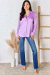 Zenana Satin Button Down Long Sleeve Shirt Blouses - Tophatter Daily Deals