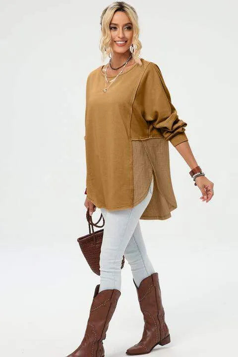 Curved Hem Dolman Sleeve Top Blouses - Tophatter Daily Deals