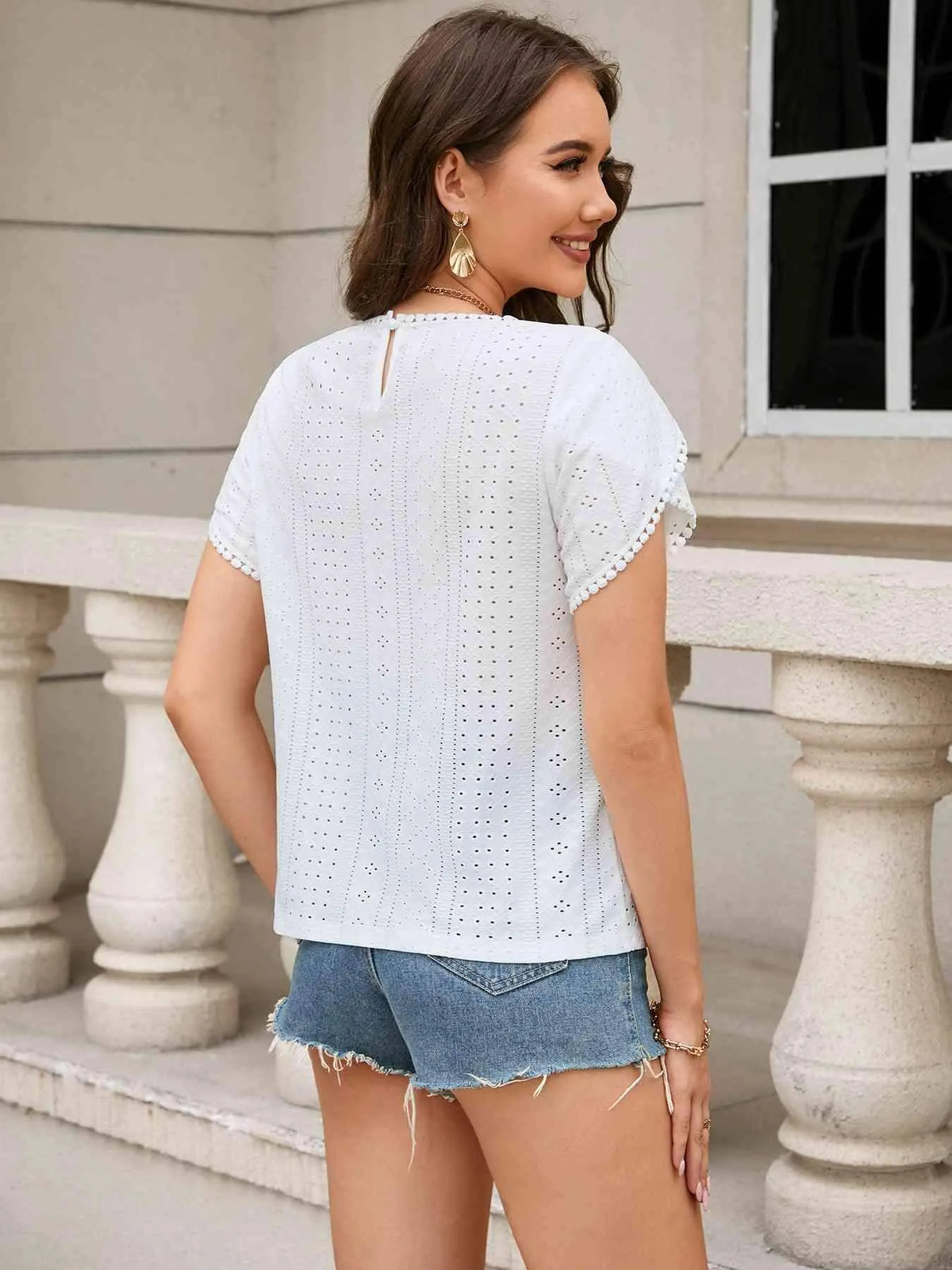 Cutout Petal Sleeve Blouse Blouses - Tophatter Daily Deals