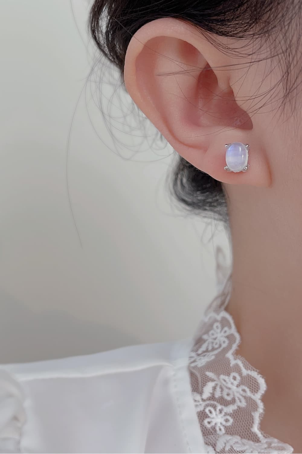 High Quality Natural Moonstone 925 Sterling Silver Stud Earrings Silver One Size Moonstone - Tophatter Daily Deals