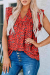 Floral Flutter Sleeve Notched Neck Blouse Blouses - Tophatter Daily Deals