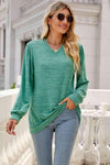 Long Puff Sleeve V-Neck Top Green Women's T-Shirts - Tophatter Daily Deals