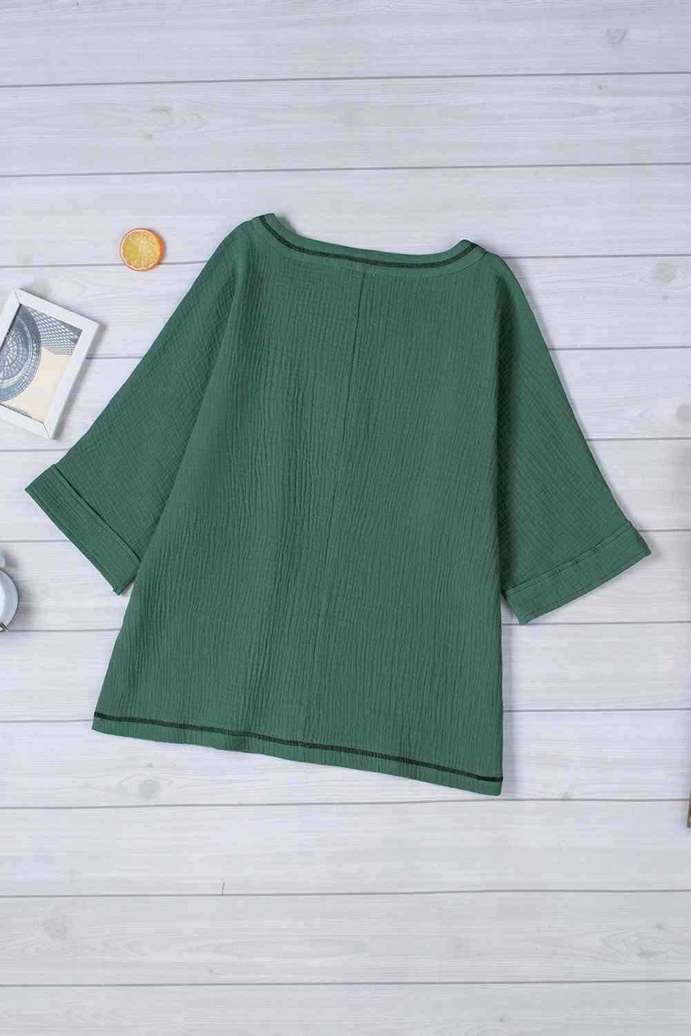 Textured V-Neck Half Sleeve Blouse Blouses - Tophatter Daily Deals