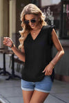 Ruffle Shoulder V-Neck Top Blouses - Tophatter Daily Deals