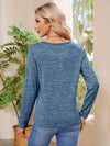 Buttoned Round Neck Long Sleeve T-Shirt Women's T-Shirts - Tophatter Daily Deals