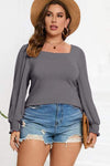 Plus Size Square Neck Lantern Sleeve T-Shirt Charcoal Women's T-Shirts - Tophatter Daily Deals