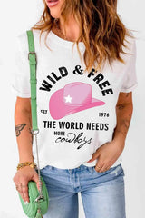 Slogan Graphic Cuffed Tee Round Neck Tee Shirt Women's T-Shirts - Tophatter Daily Deals