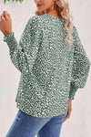 Printed V-Neck Smocked Lantern Sleeve Blouse Blouses - Tophatter Daily Deals