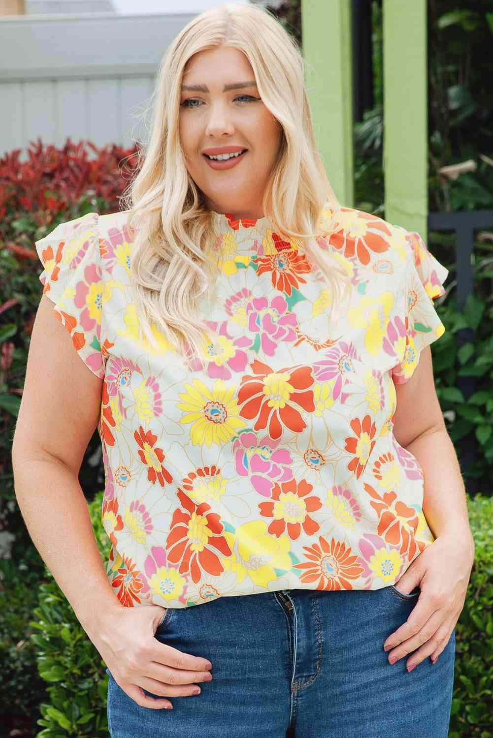 Plus Size Floral Butterfly Sleeve Blouse Blouses - Tophatter Daily Deals