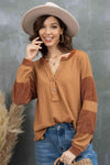 Notched Neck Waffle-Knit Blouse Ochre Blouses - Tophatter Daily Deals