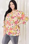 Celeste Full Size Floral Flounce Sleeve Top Blouses - Tophatter Daily Deals