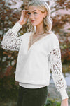 V-Neck Crochet Long Sleeve Blouse Blouses - Tophatter Daily Deals