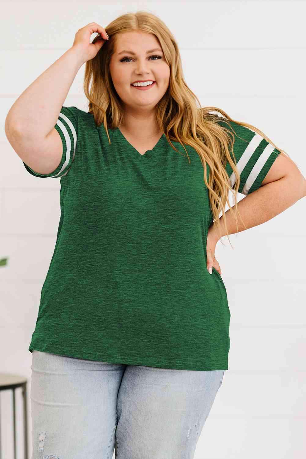 Plus Size Striped V-Neck Tee Shirt Forest Women's T-Shirts - Tophatter Daily Deals