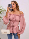 Lace-Up Balloon Sleeve Off-Shoulder Blouse Blouses - Tophatter Daily Deals