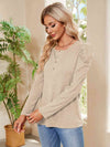 Buttoned Round Neck Puff Sleeve T-Shirt Women's T-Shirts - Tophatter Daily Deals