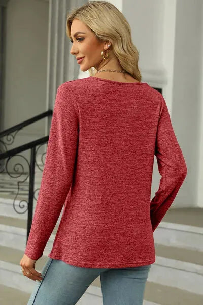 Slit Decorative Button Square Neck T-Shirt Women's T-Shirts - Tophatter Daily Deals