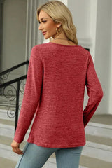 Slit Decorative Button Square Neck T-Shirt Women's T-Shirts - Tophatter Daily Deals