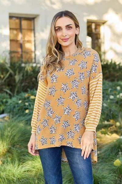 Celeste Design Full Size Leopard Star Striped Long Sleeve Top Blouses - Tophatter Daily Deals