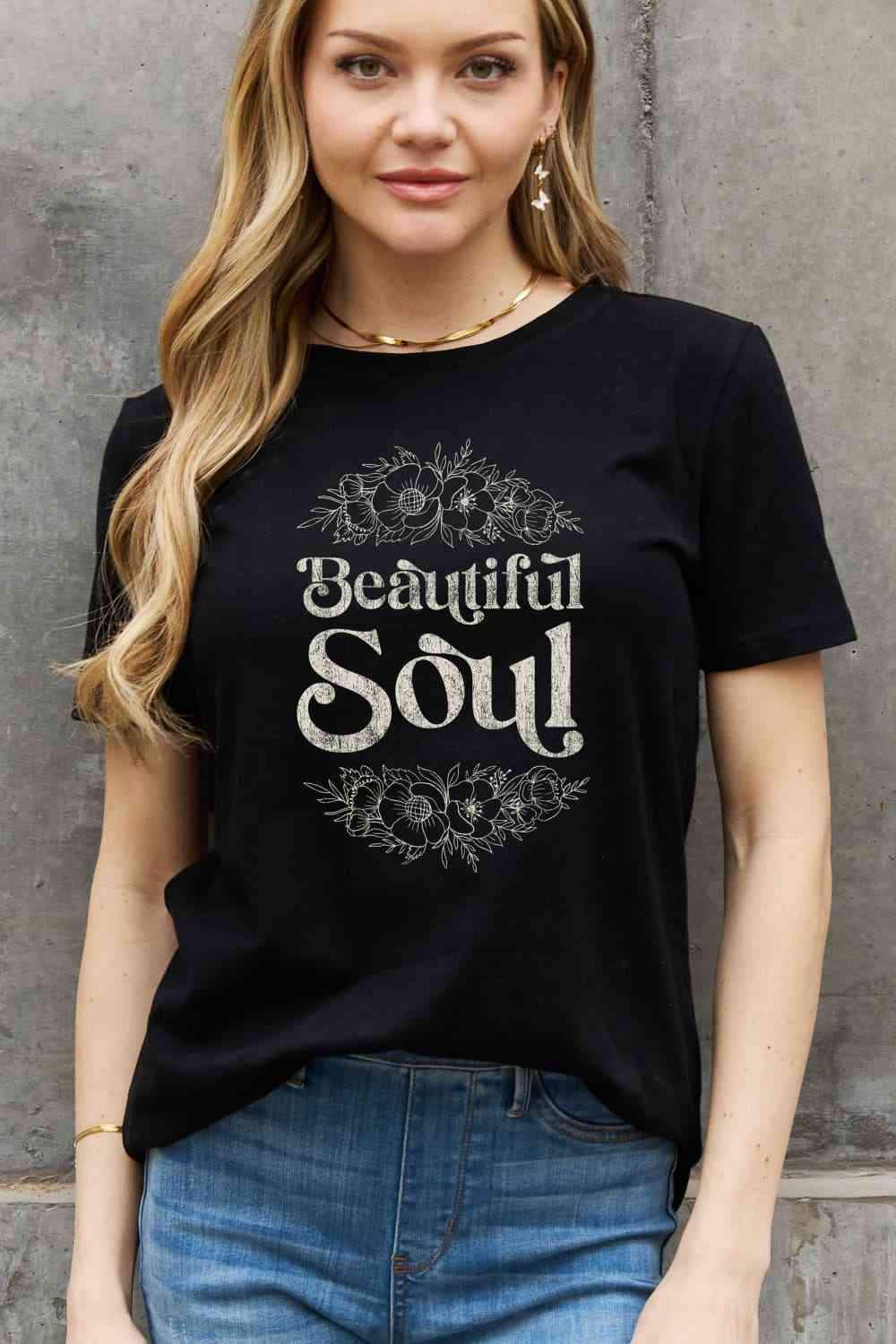 Simply Love Full Size BEAUTIFUL SOUL Graphic Cotton Tee Women's T-Shirts - Tophatter Daily Deals