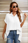 Notched Neck Slit Cuffed Blouse Blouses - Tophatter Daily Deals