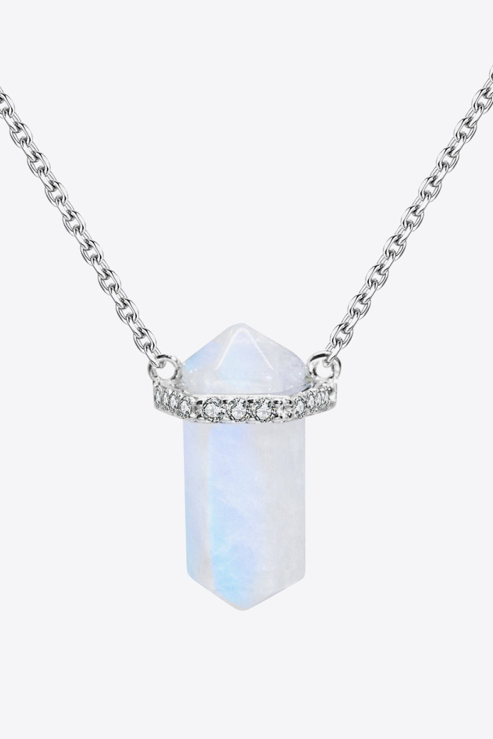 Natural Moonstone Chain-Link Necklace Silver One Size Moonstone - Tophatter Daily Deals