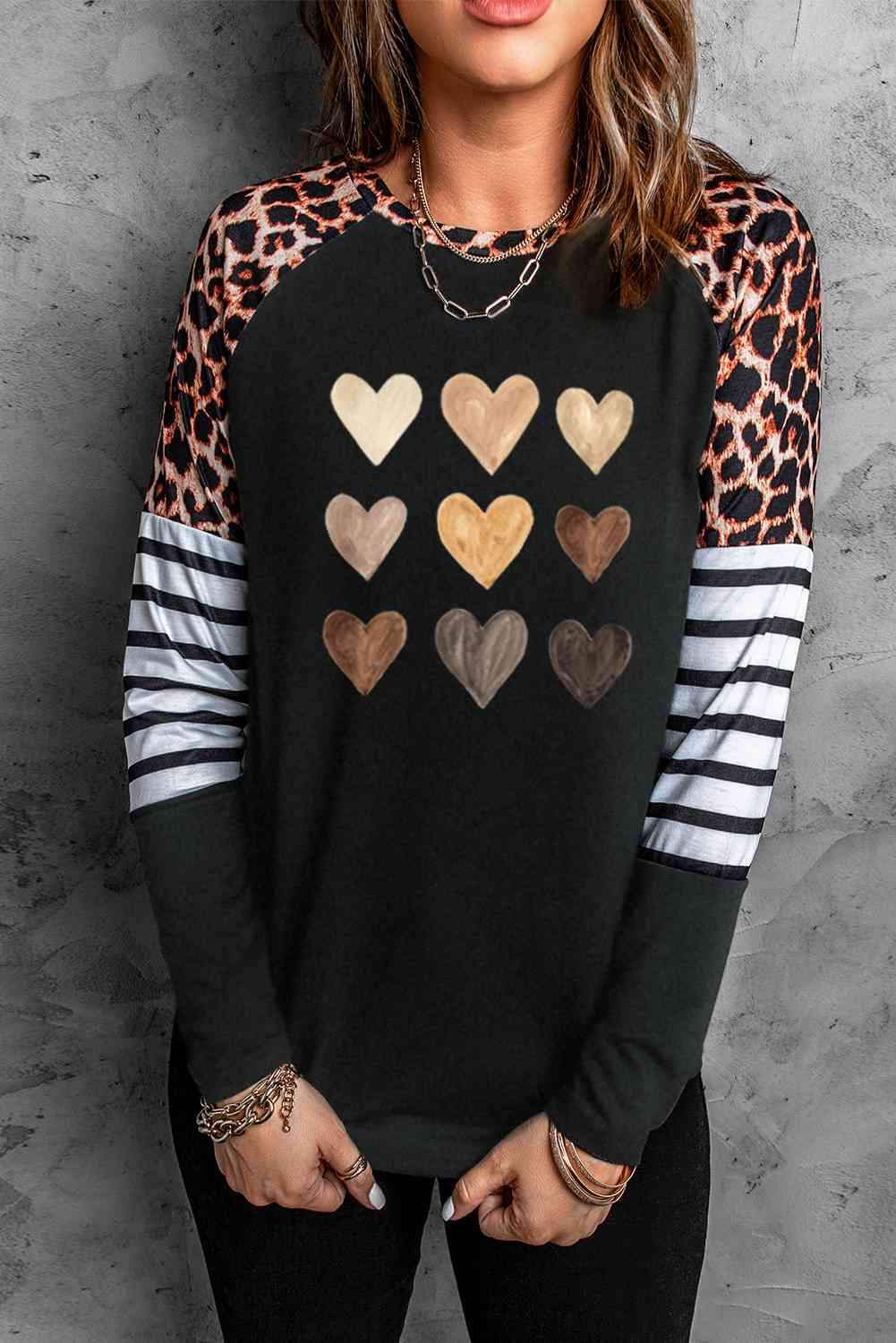 Heart Striped Long Raglan Sleeve Tee Women's T-Shirts - Tophatter Daily Deals