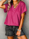 Textured V-Neck Short Sleeve T-Shirt Women's T-Shirts - Tophatter Daily Deals