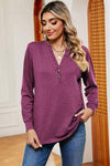 Notched Long Sleeve T-Shirt Cerise Women's T-Shirts - Tophatter Daily Deals