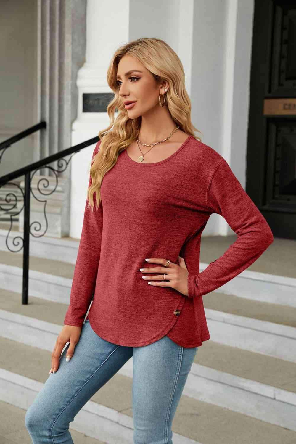 Round Neck Long Sleeve T-Shirt Women's T-Shirts - Tophatter Daily Deals