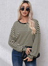 Striped Round Neck Dropped Shoulder T-Shirt Women's T-Shirts - Tophatter Daily Deals